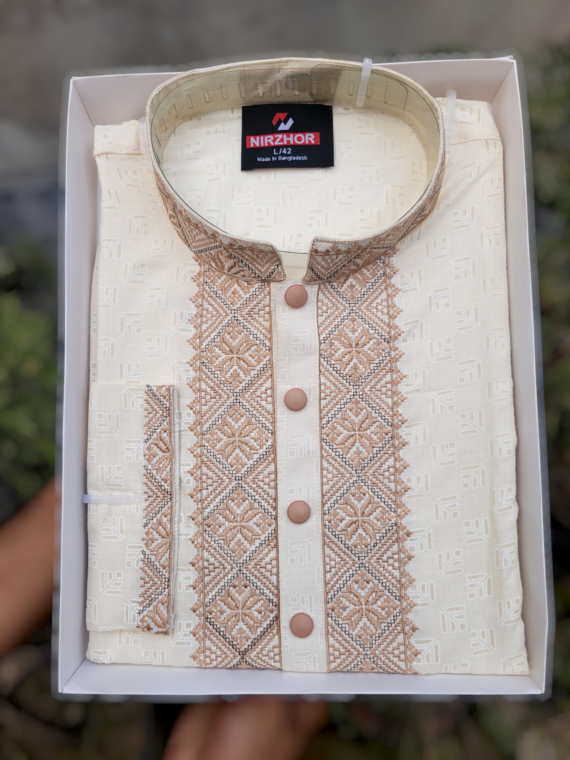 Premium Off-White Embroidered Punjabi for Men