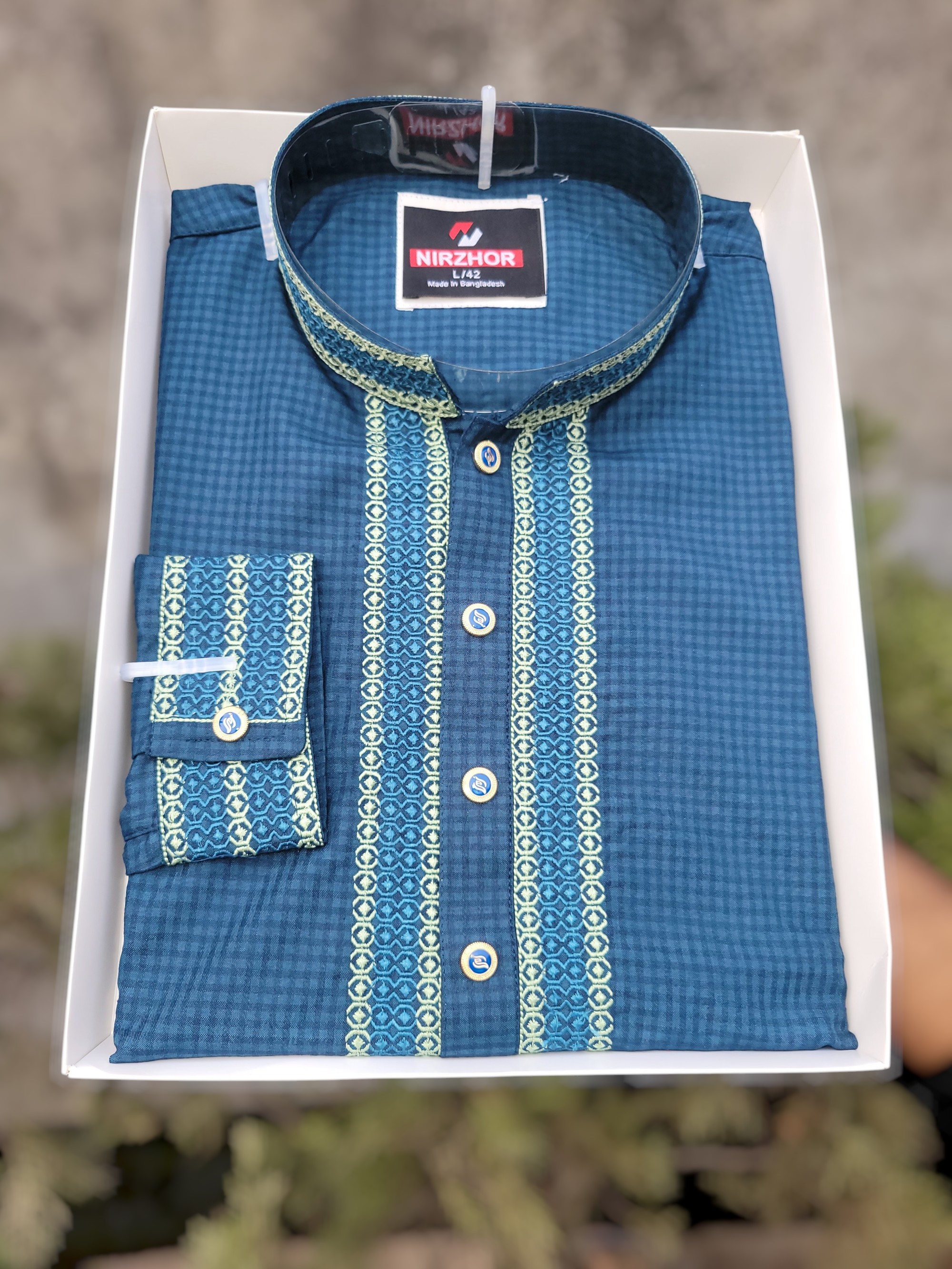 Stylish Teal Blue Embroidered Punjabi for Men