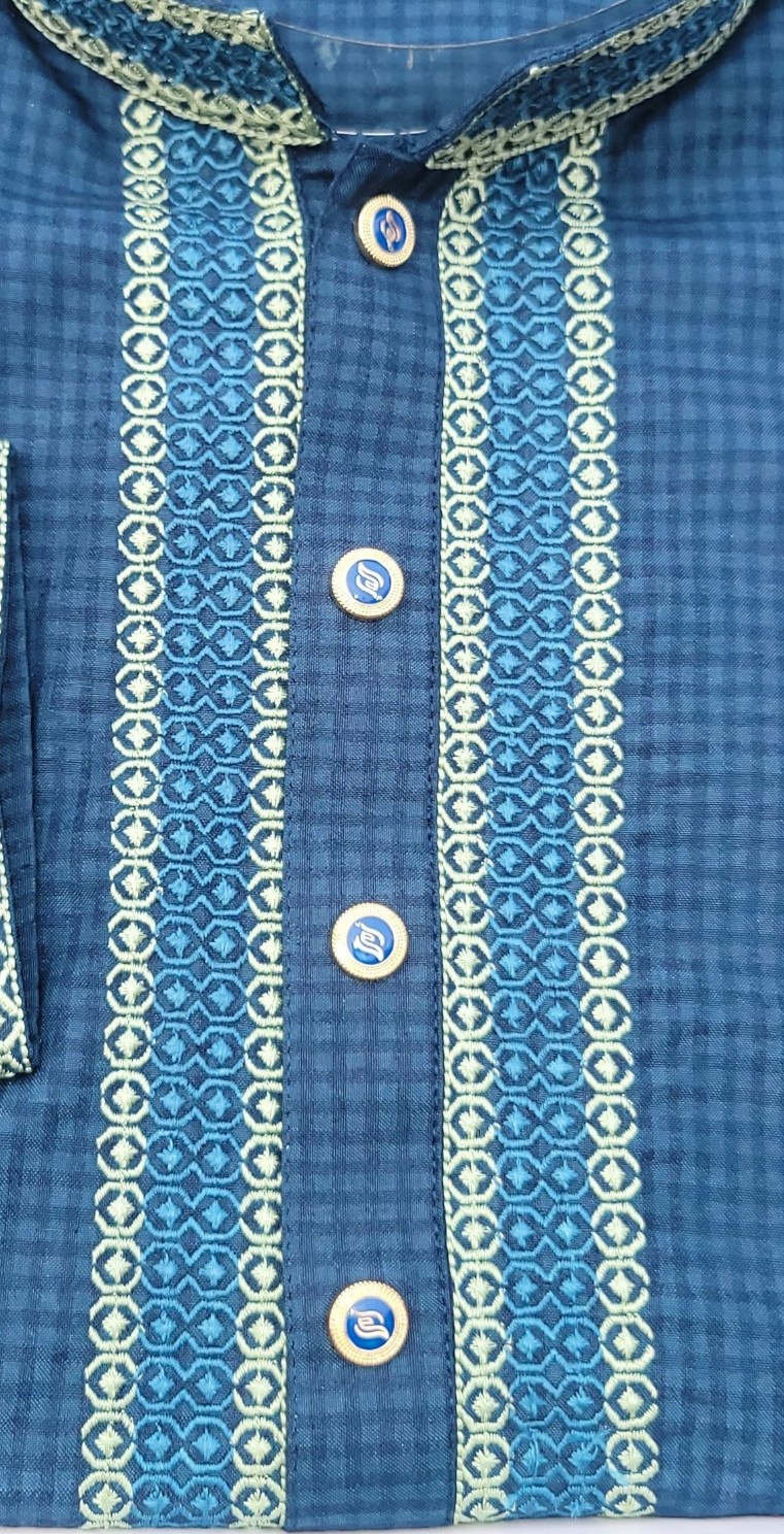 Stylish Teal Blue Embroidered Punjabi for Men