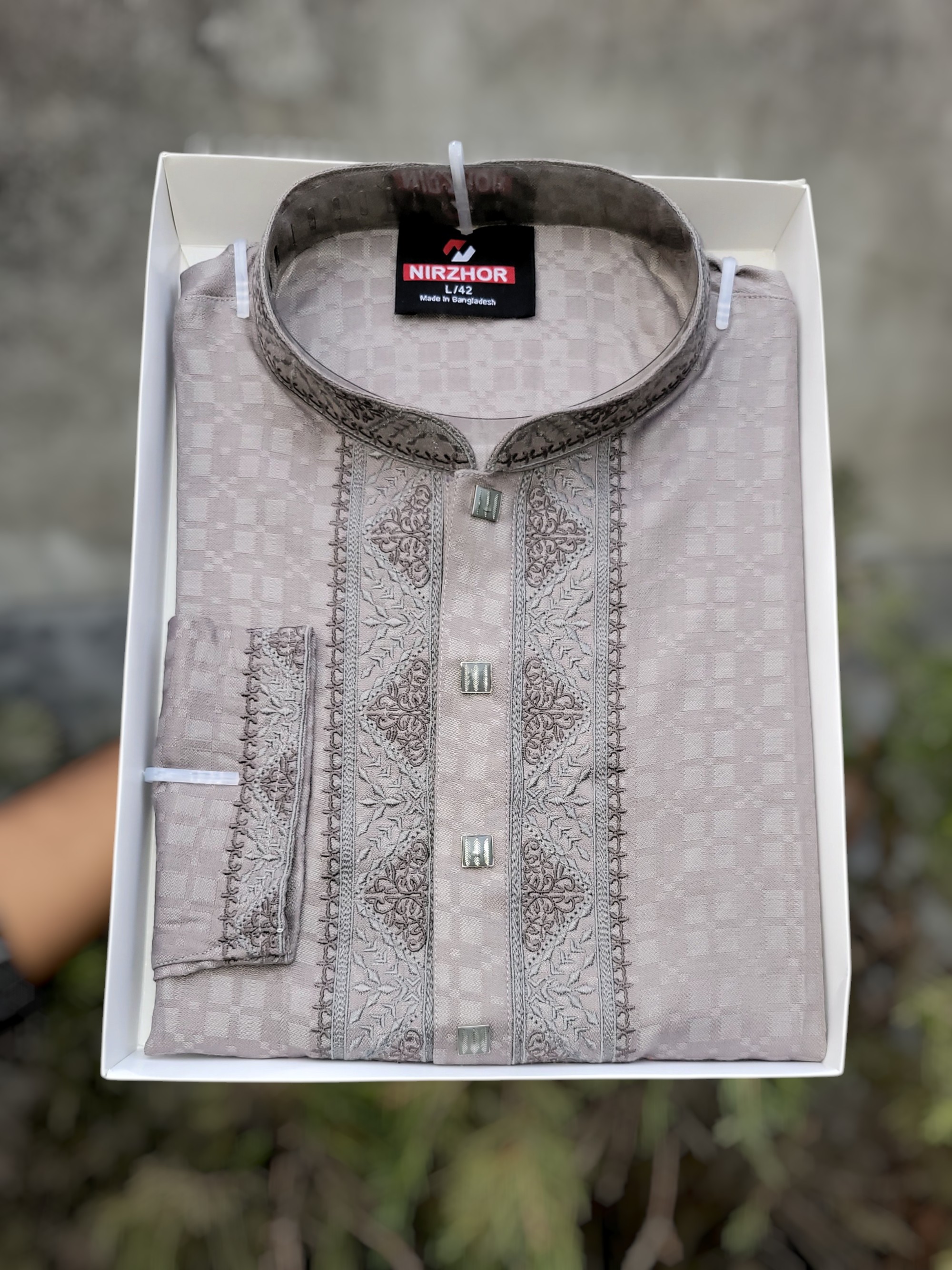 Elegant Ash Grey Embroidered Punjabi for Men