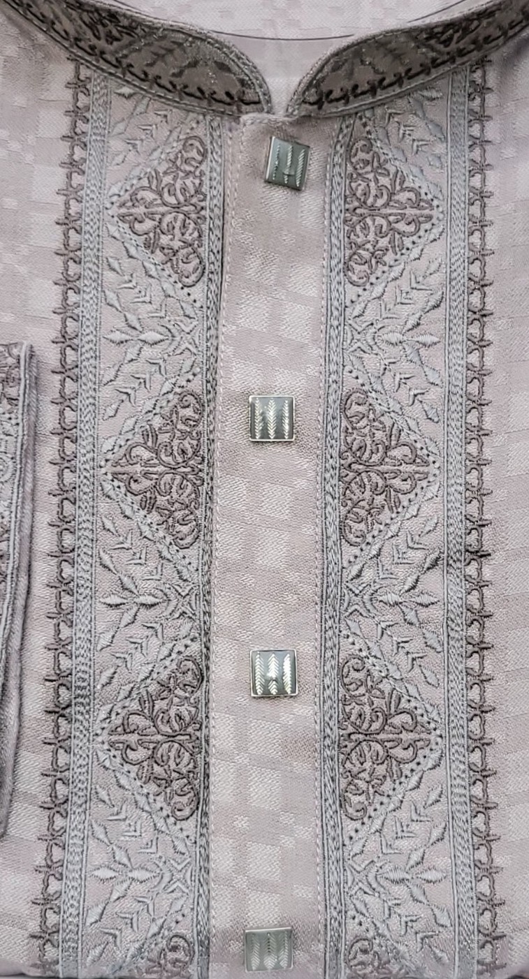Elegant Ash Grey Embroidered Punjabi for Men