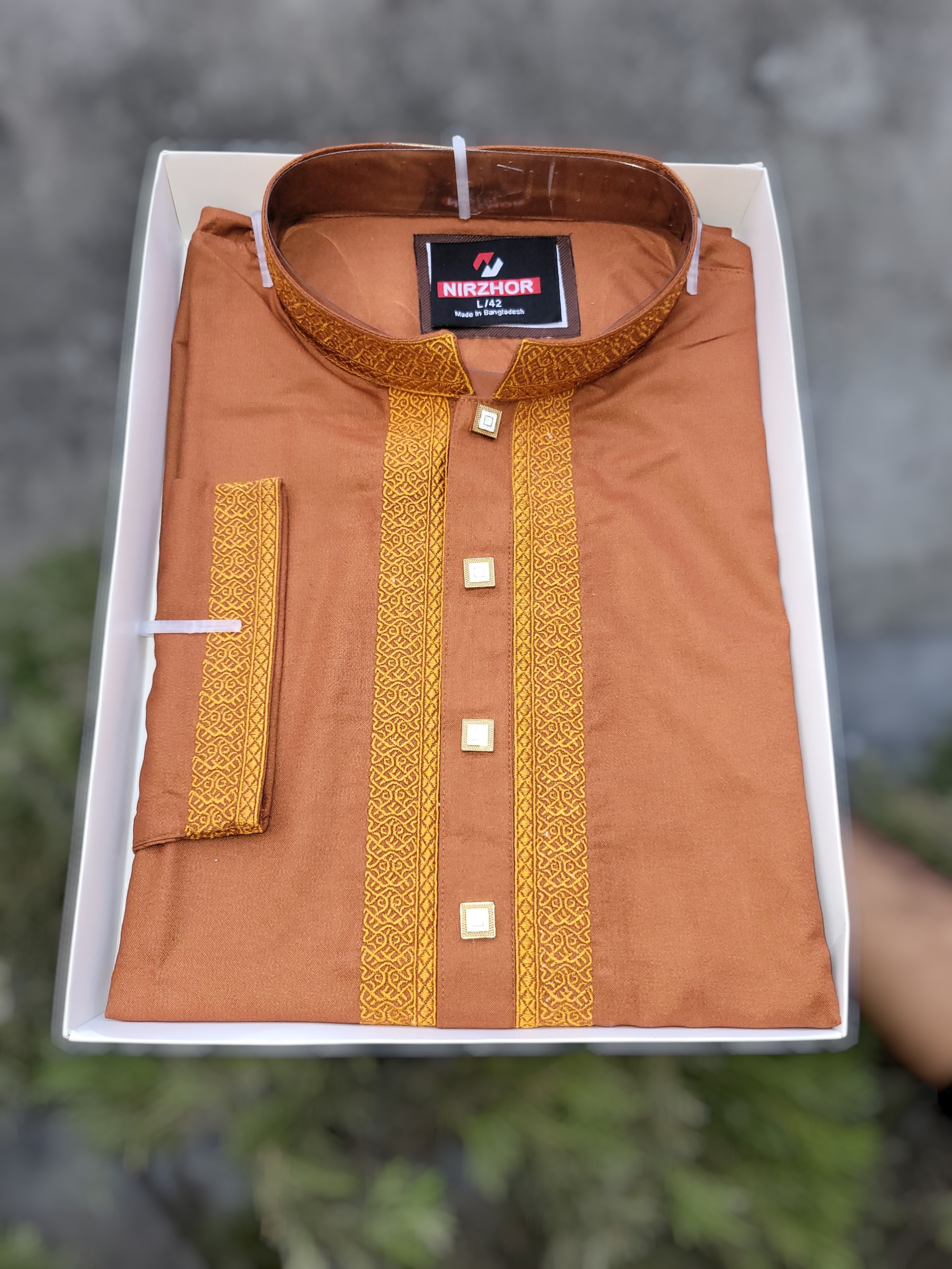 Premium Mustard Brown Embroidered Punjabi for Men