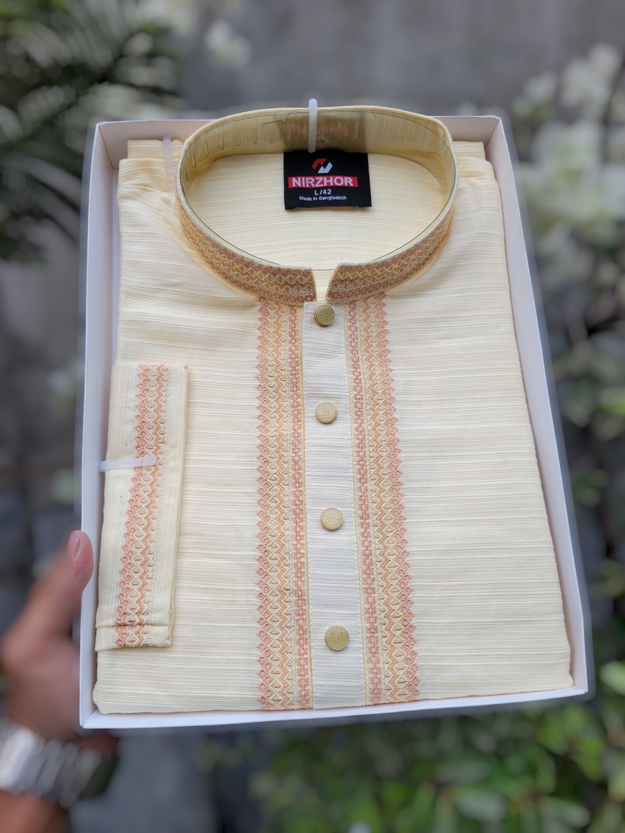 Premium Cream Embroidered Punjabi for Men