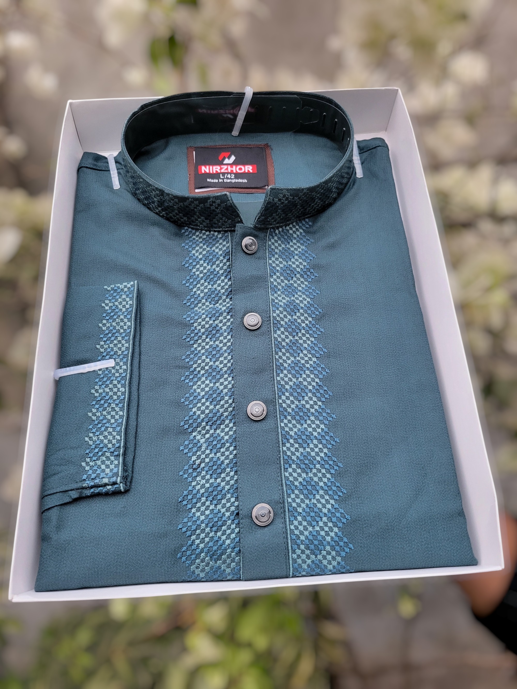 Premium Deep Teal Embroidered Punjabi for Men