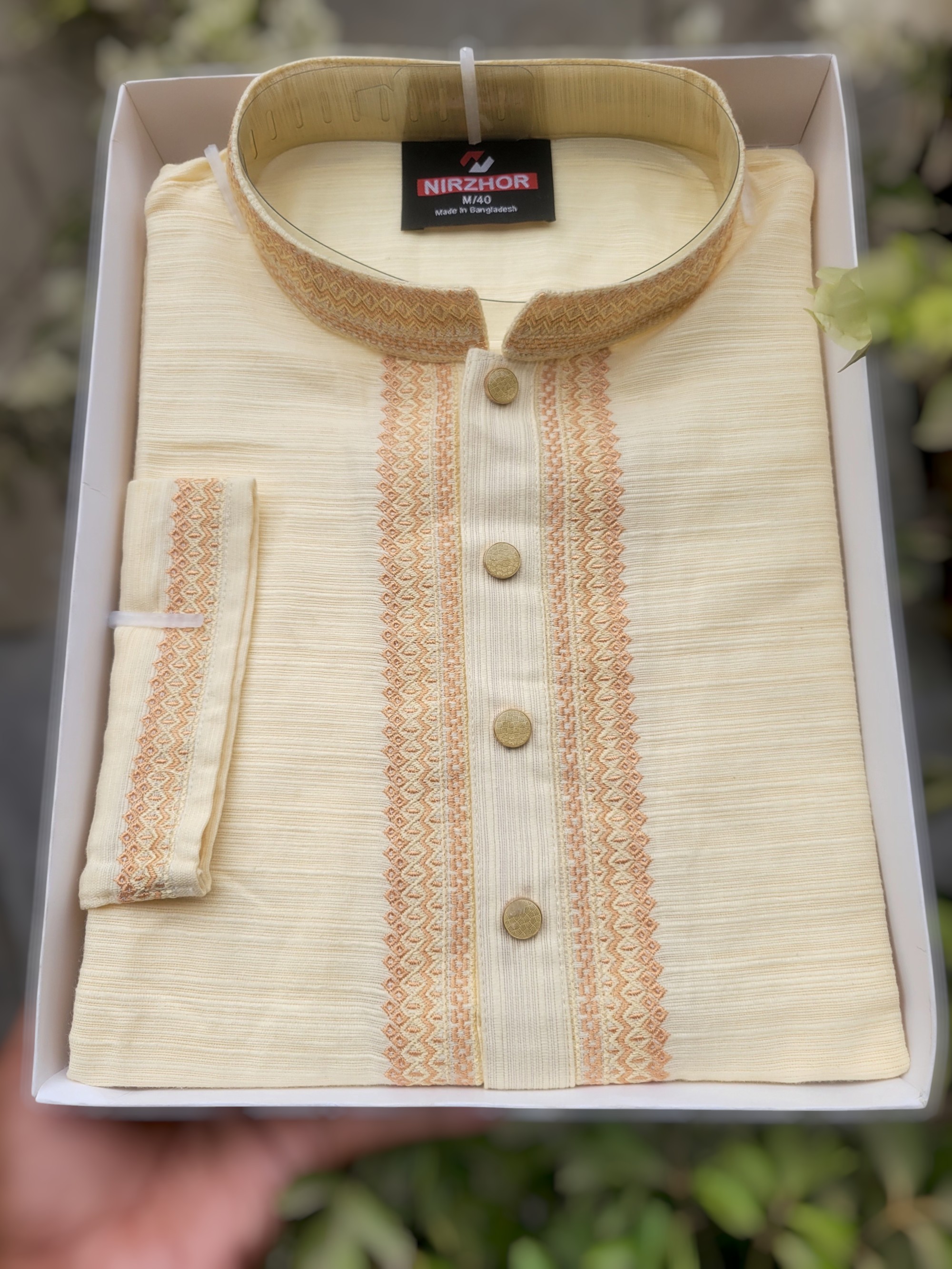 Premium Light Cream Embroidered Punjabi for Men