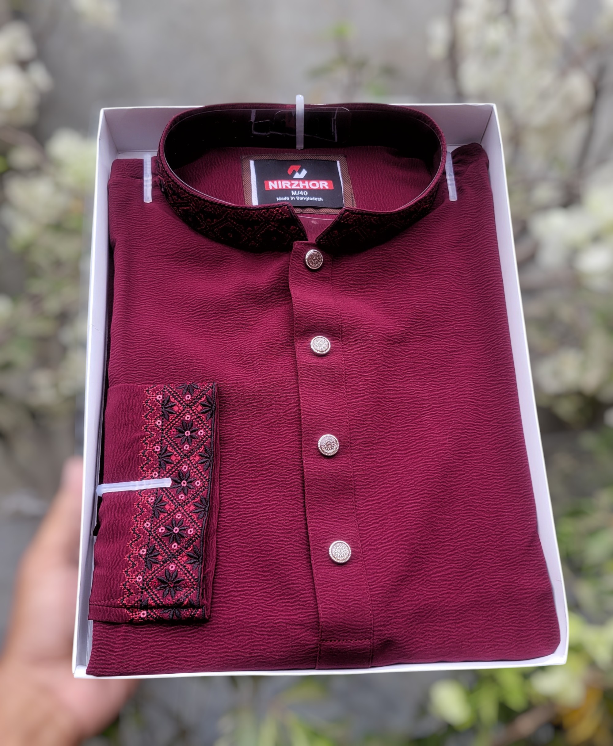 Premium Maroon Textured Punjabi for Men