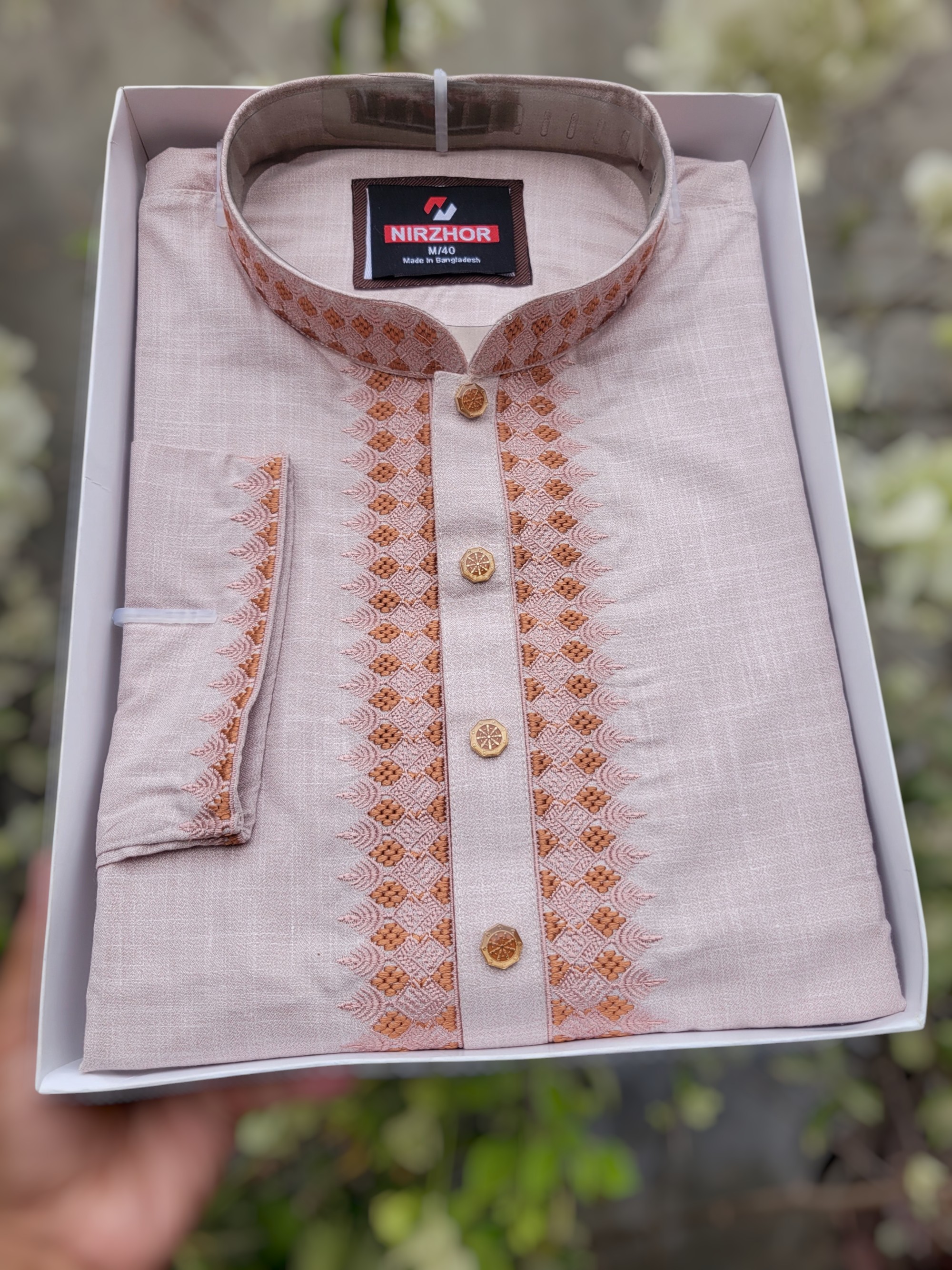 Premium Light Beige Embroidered Punjabi for Men