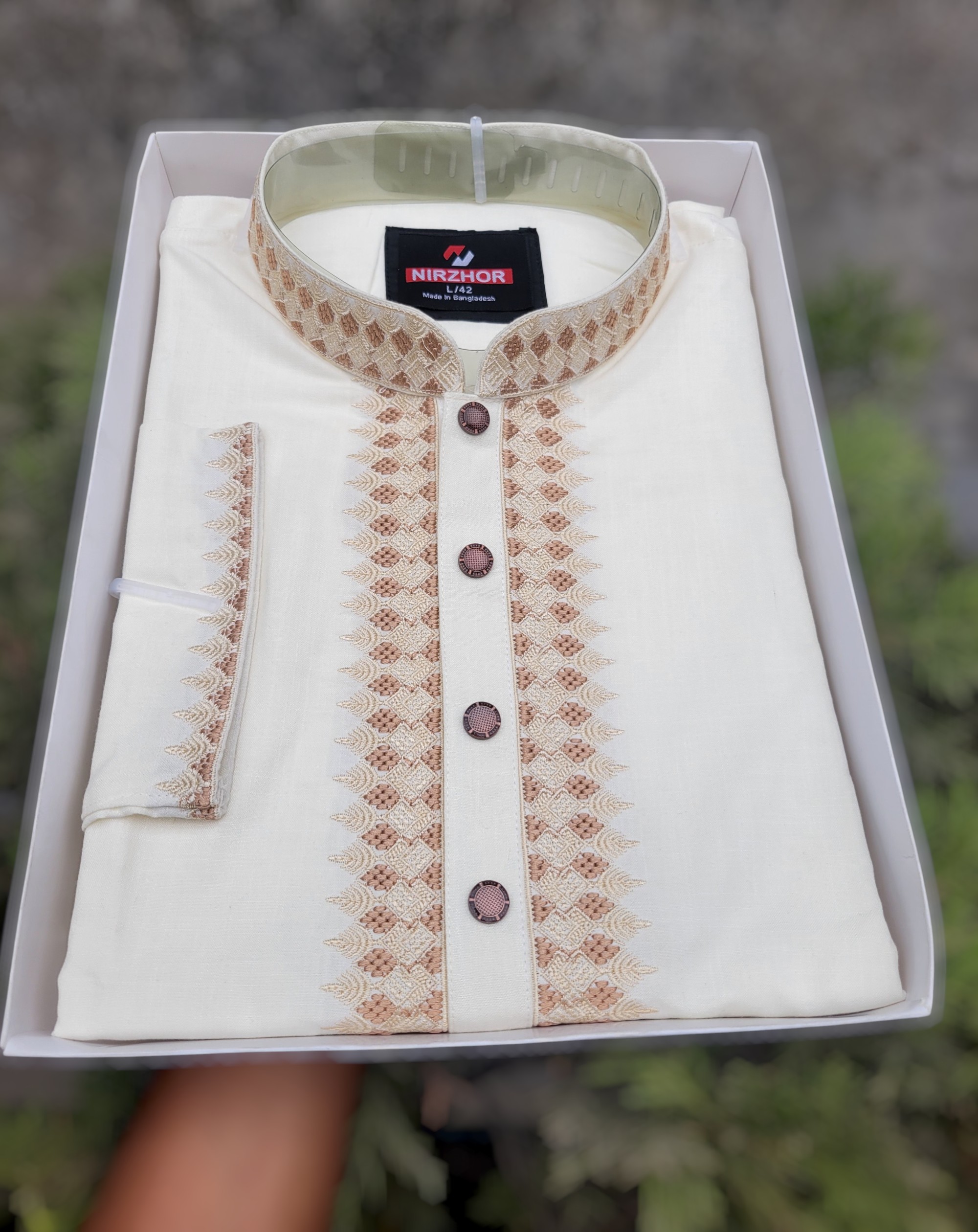 Premium Off-White Embroidered Punjabi for Men