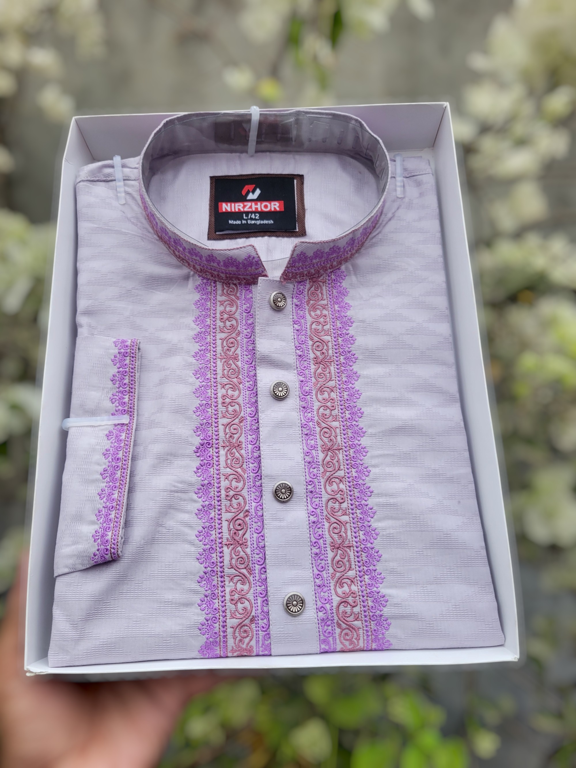 Premium Light Grey Embroidered Punjabi for Men
