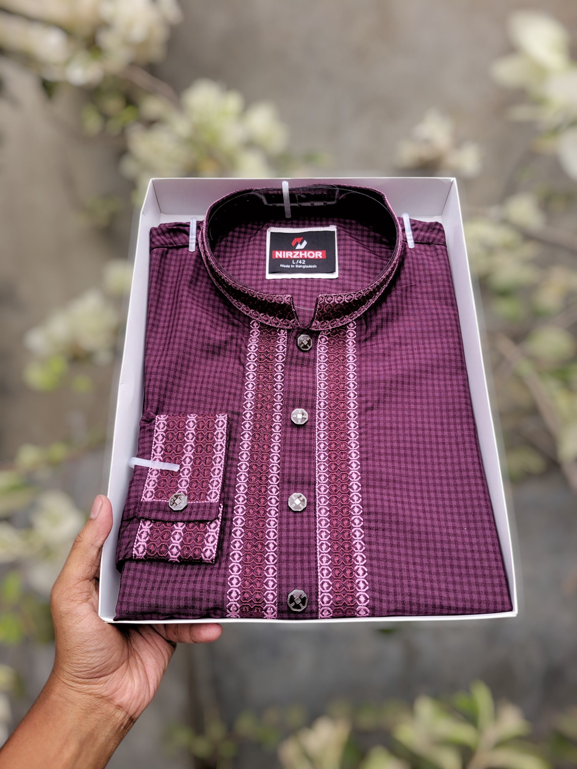 Premium Plum Purple Embroidered Punjabi for Men