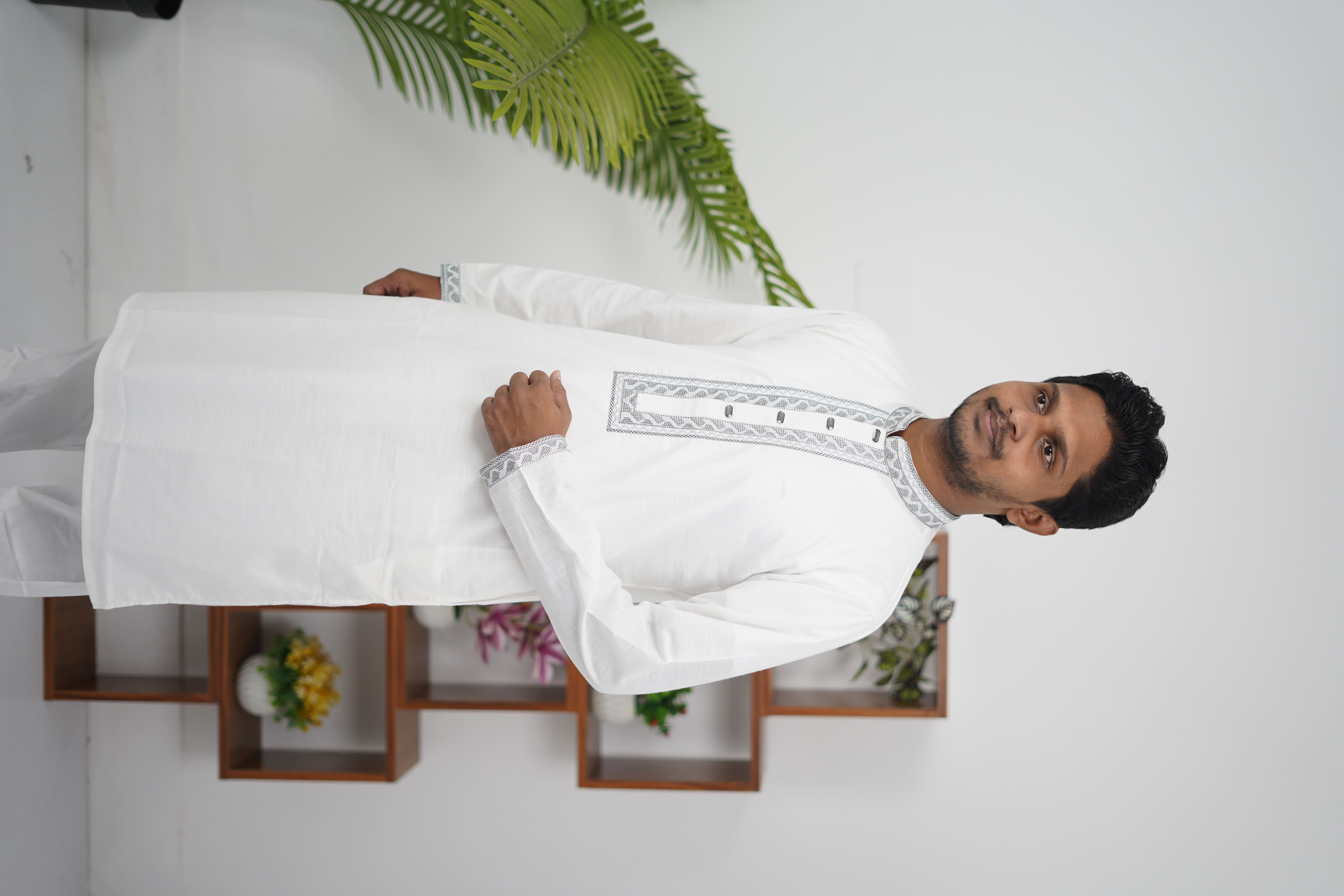 Nirzhor Premium White Embroidered Panjabi