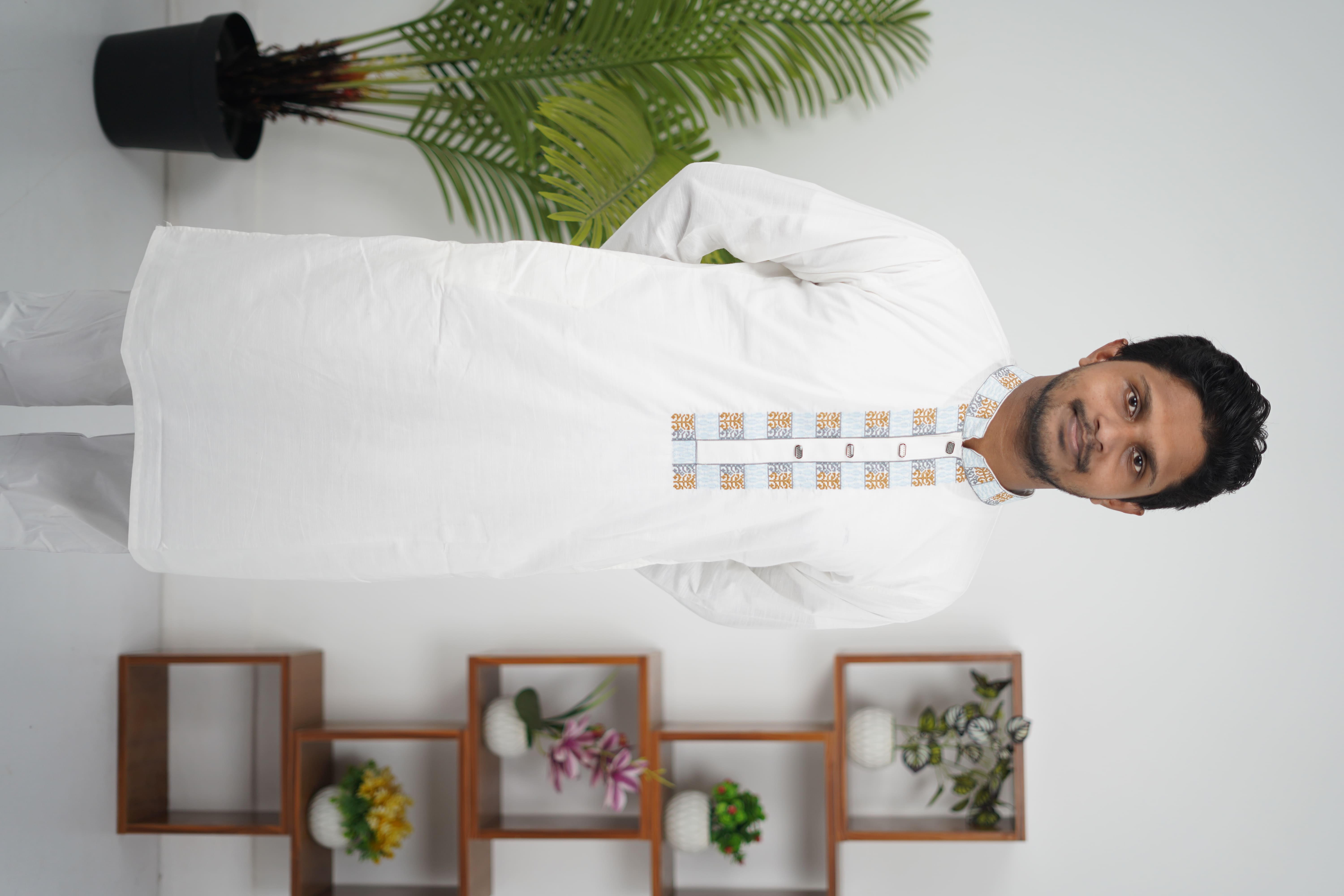 Nirzhor Premium White Embroidered Panjabi